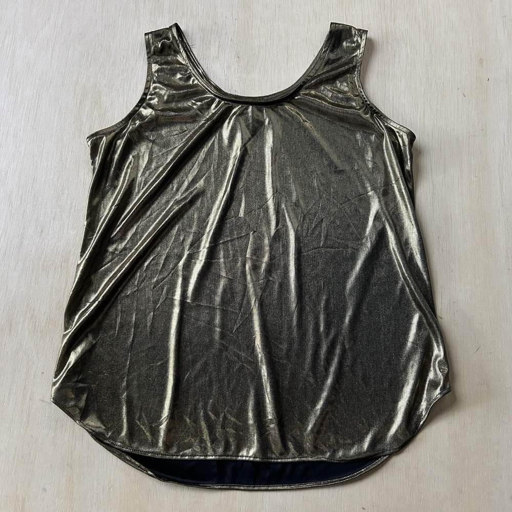 Vintage Trimmings Tank Top Womens M Gold Metallic Scoop Neck Camisole Party